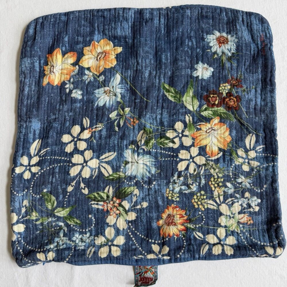 Johnny Was Blue Floral Cotton Gauze Throw Pillow Cover 20 x 20
